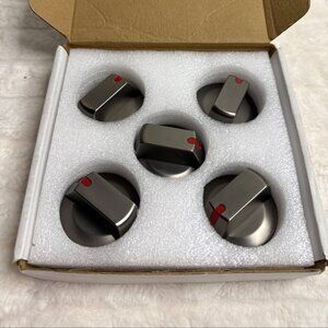 Universal Gas Stove Control Knobs, Stainless Steel with Red Indicator, Set of 5